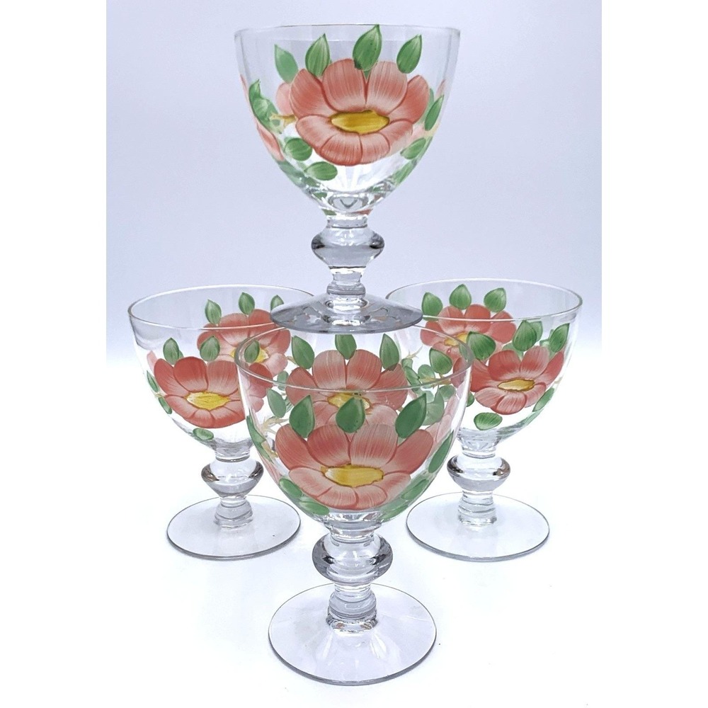 4 Imperial Glassware FRANCISCAN DESERT ROSE 5-3/8" Hand Painted Water Goblets 5"